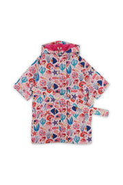 girls waterproof swim robe – pink with sea creatures print