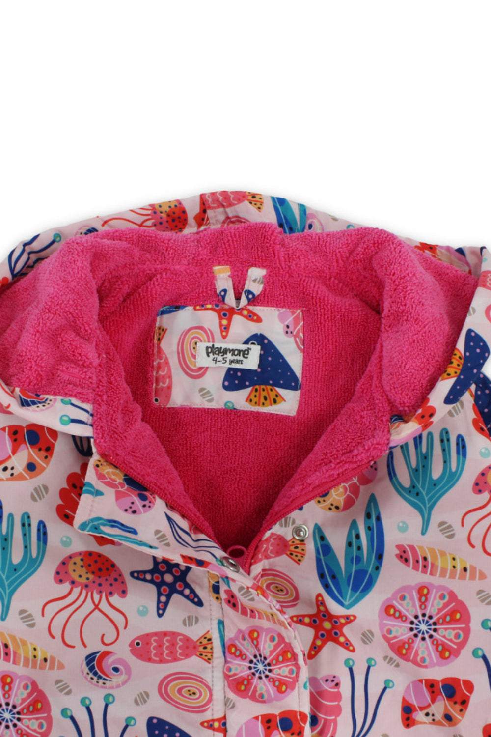 girls waterproof swim robe – pink with sea creatures print