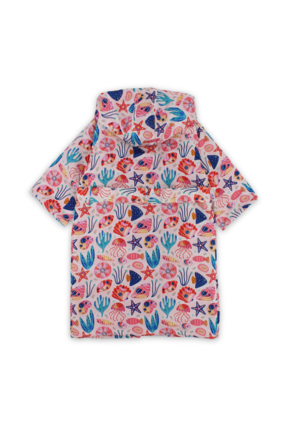 girls waterproof swim robe – pink with sea creatures print