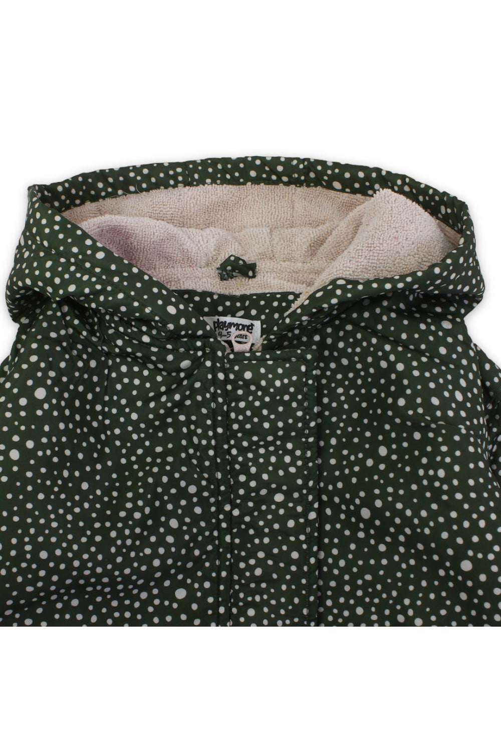 girls waterproof swim robe – olive with polka pattern