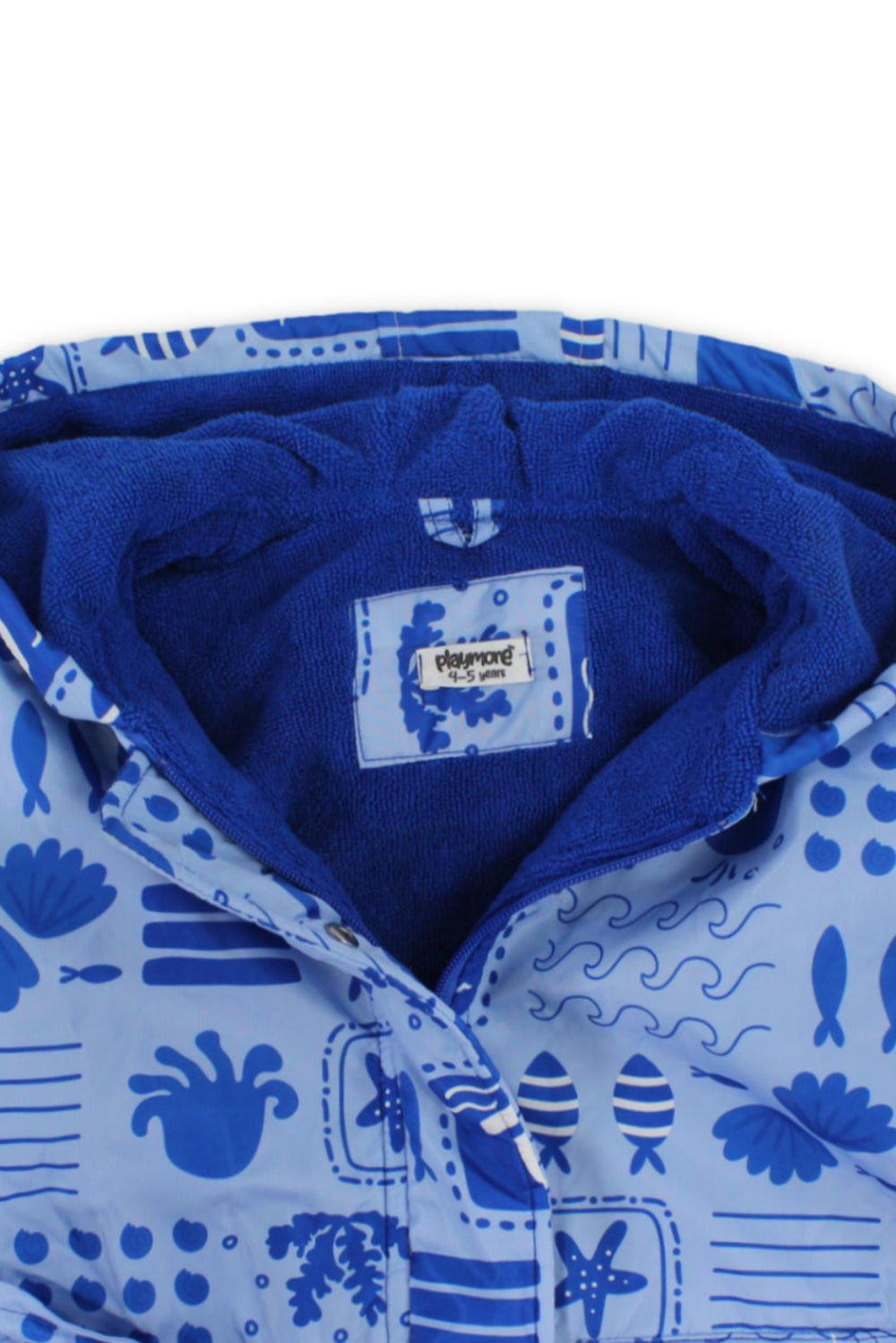 boys waterproof swim robe – baby blue with sea creatures print