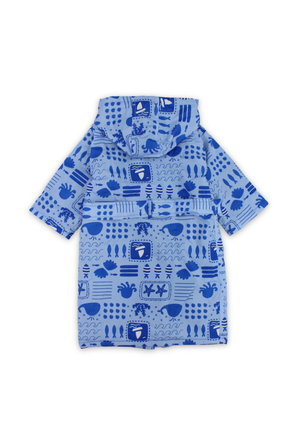 boys waterproof swim robe – baby blue with sea creatures print