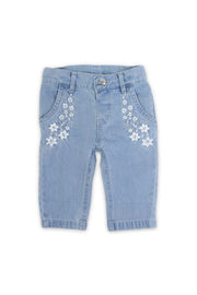 girls denim pants – ice blue with flowers embroidery