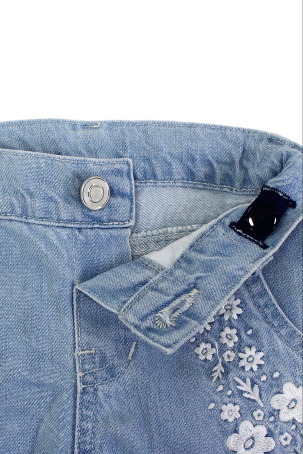 girls denim pants – ice blue with flowers embroidery