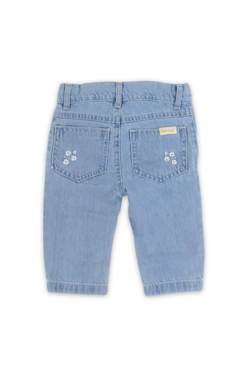 girls denim pants – ice blue with flowers embroidery