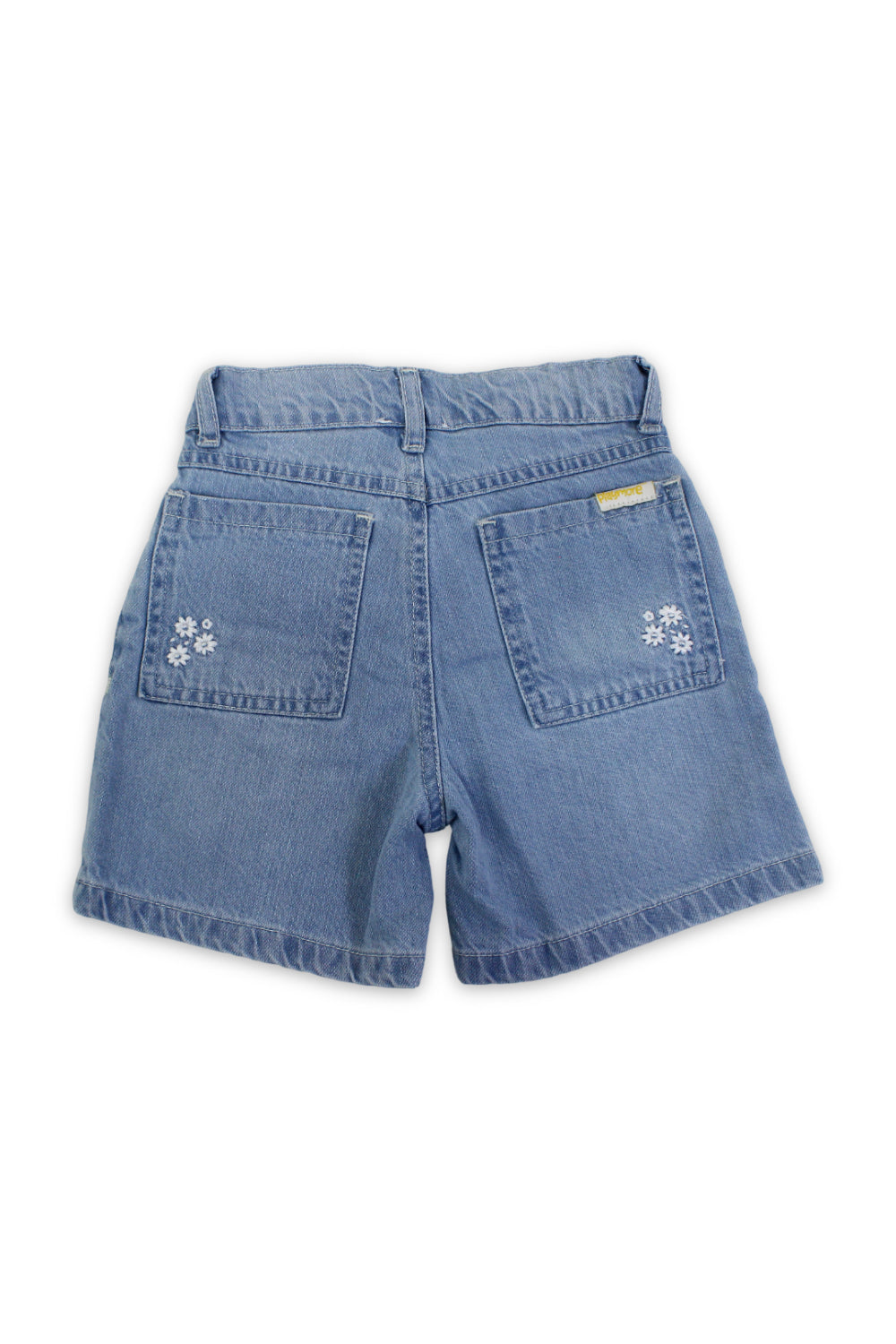 girls denim short – ice blue with flowers embroidery