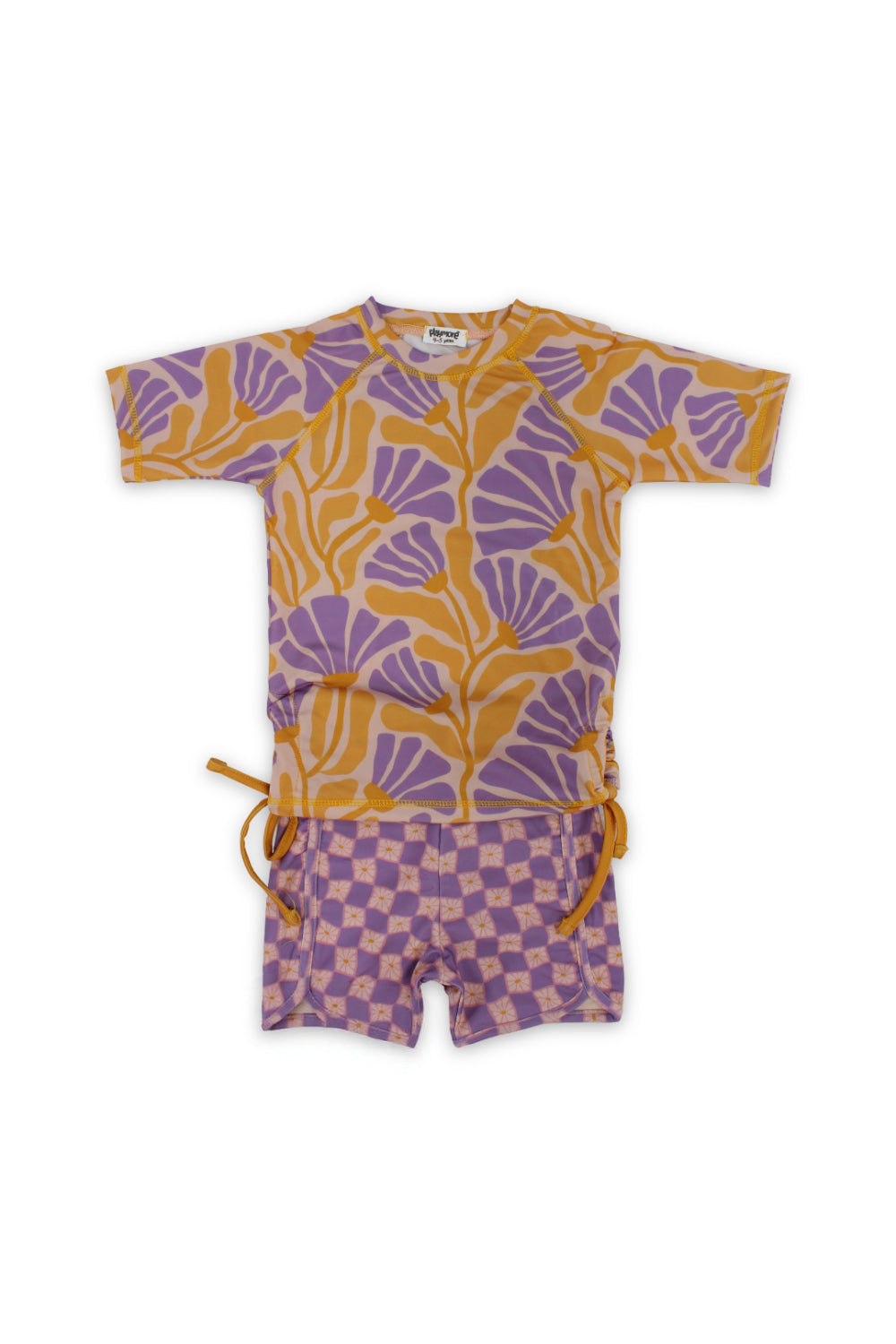 girls 2-piece swimsuit – orange & purple with floral print