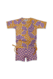 girls 2-piece swimsuit – orange & purple with floral print