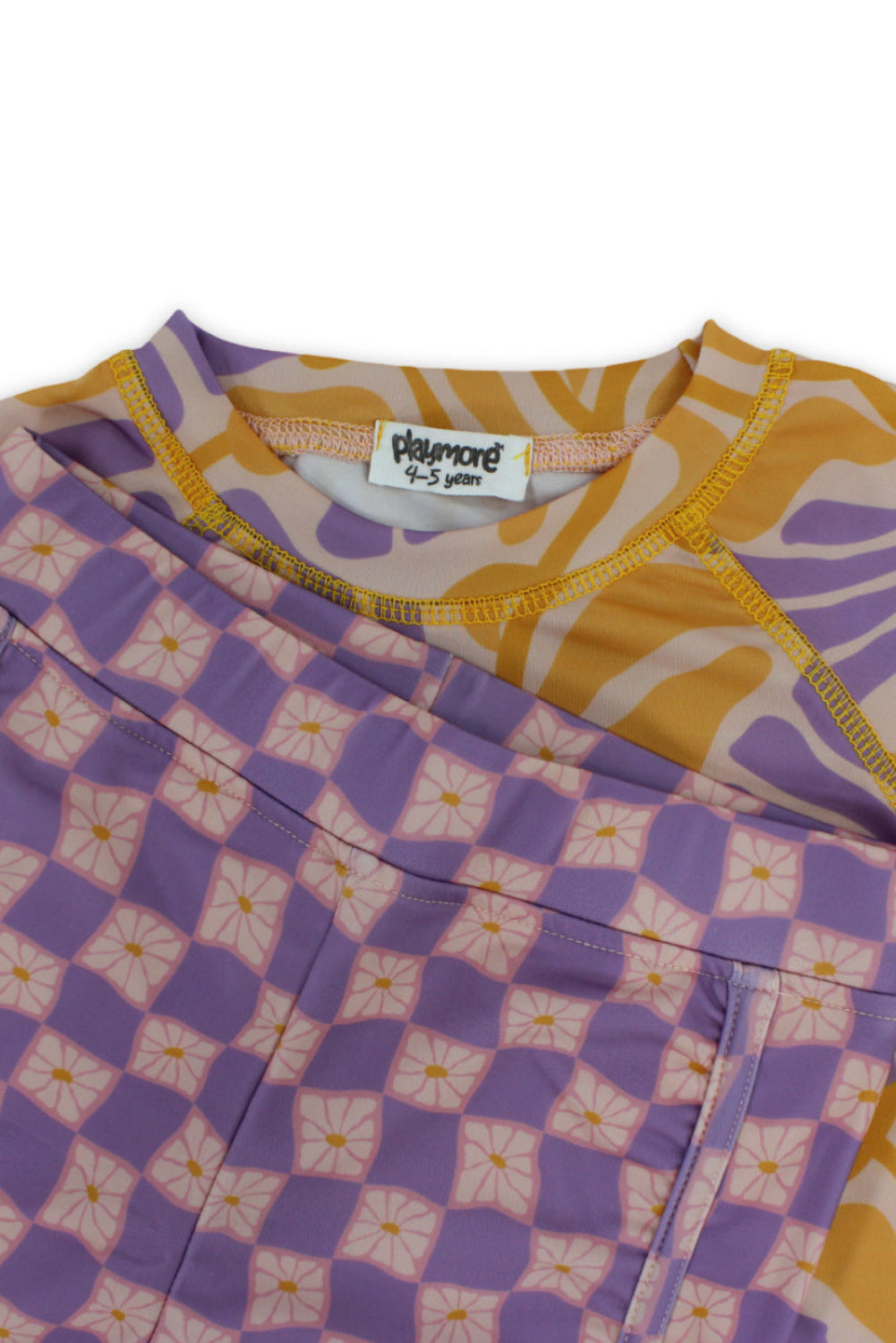 girls 2-piece swimsuit – orange & purple with floral print