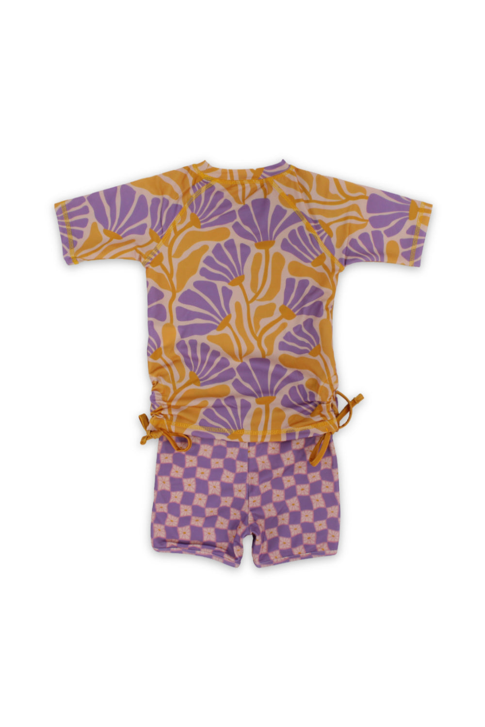 girls 2-piece swimsuit – orange & purple with floral print
