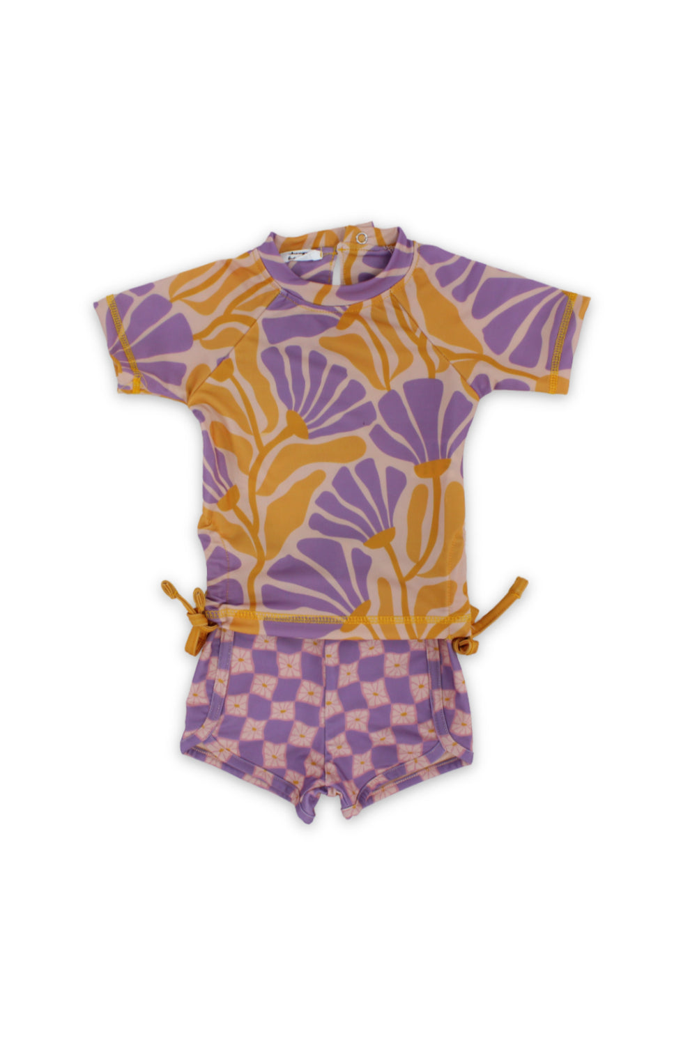 baby girls 2-piece swimsuit – orange & purple with floral print