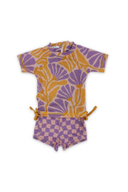 baby girls 2-piece swimsuit – orange & purple with floral print