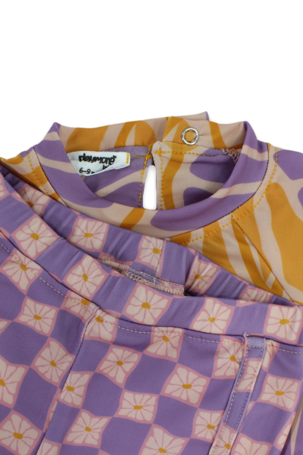 baby girls 2-piece swimsuit – orange & purple with floral print