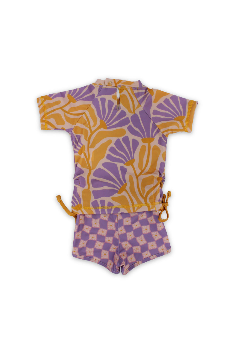 baby girls 2-piece swimsuit – orange & purple with floral print