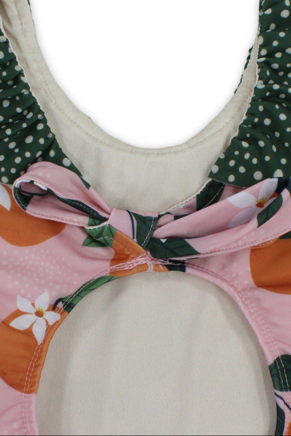 girls one-piece swimsuit – dustypink & olive with orange print