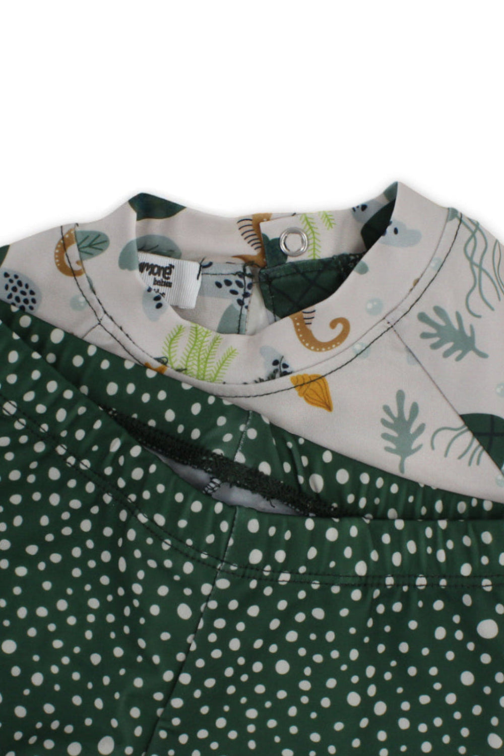baby boys 2-piece swimsuit – beige & olive with sea creatures print