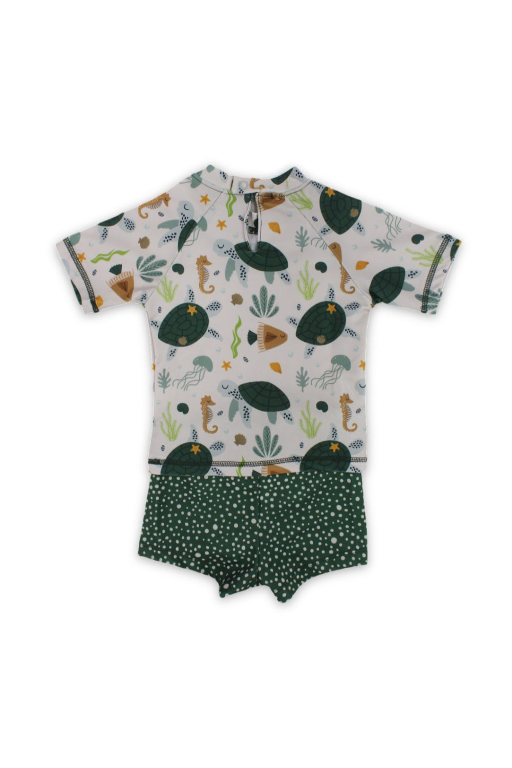 baby boys 2-piece swimsuit – beige & olive with sea creatures print