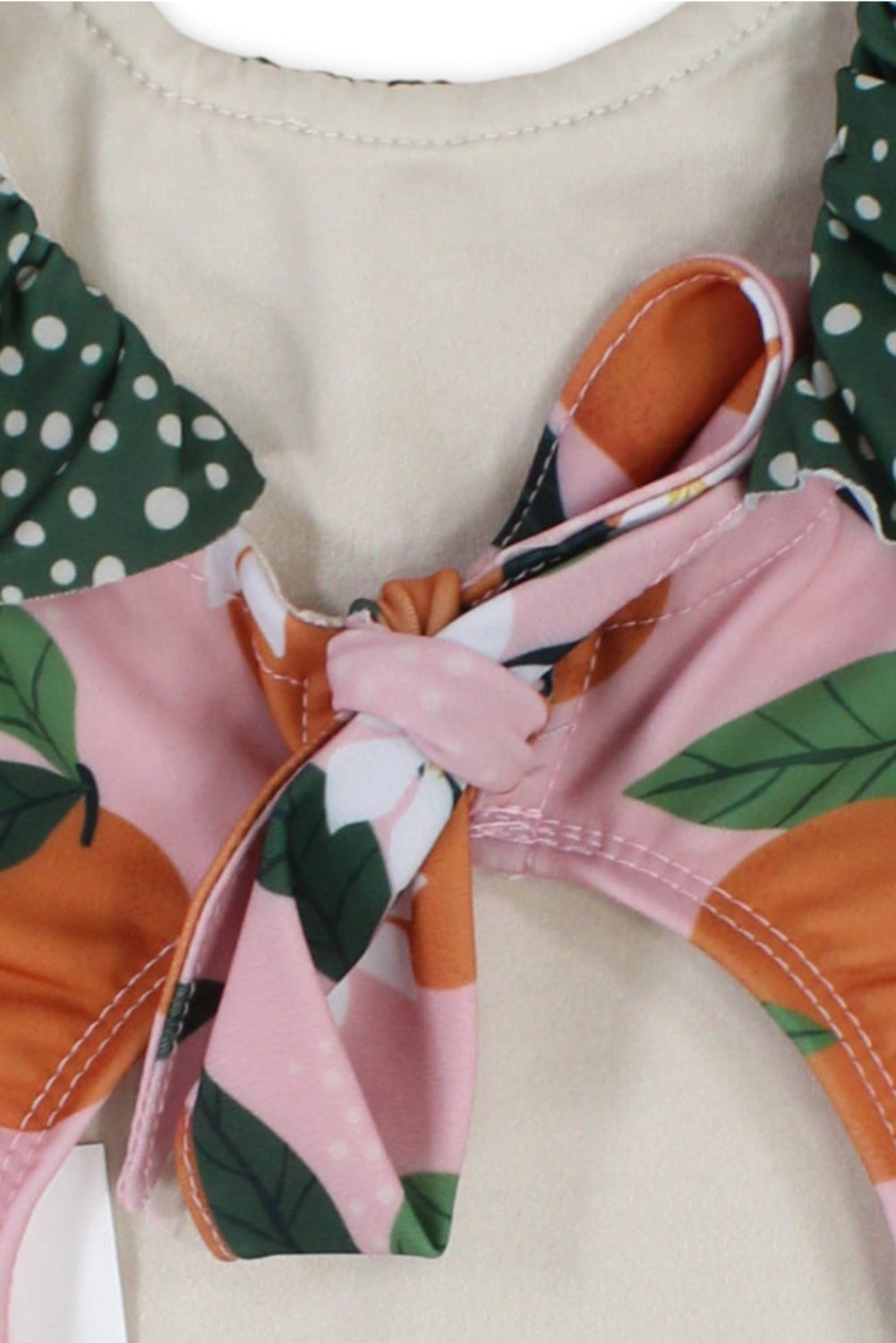 baby girls one-piece sleeveless swimsuit – dusty pink & olive with orange print