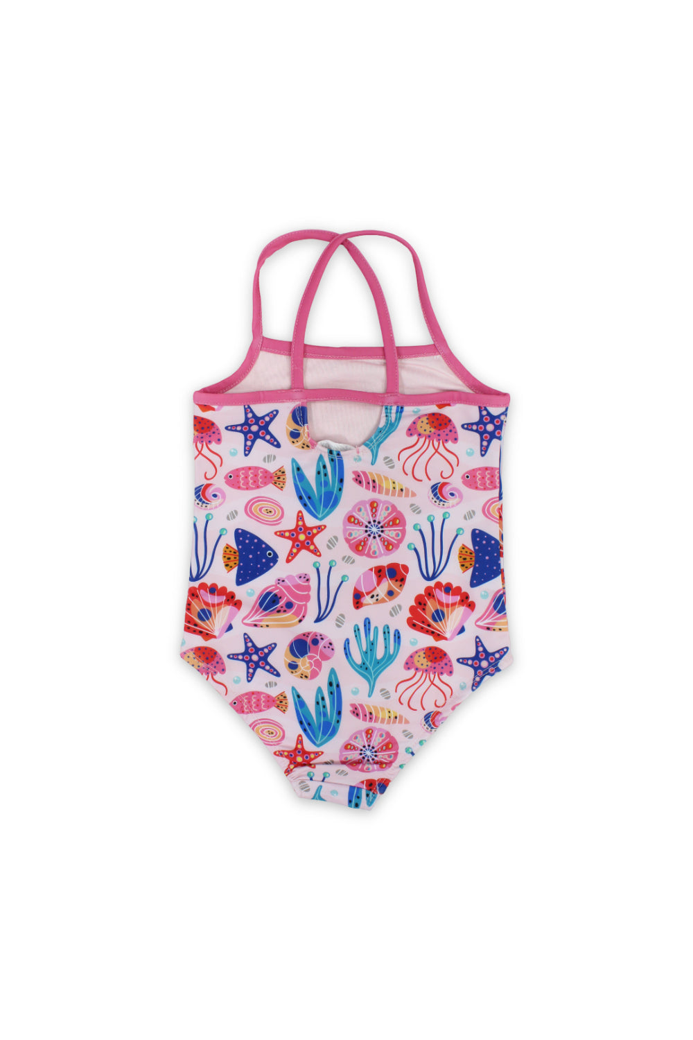 girls one-piece sleeveless swimsuit – pink with under the sea print