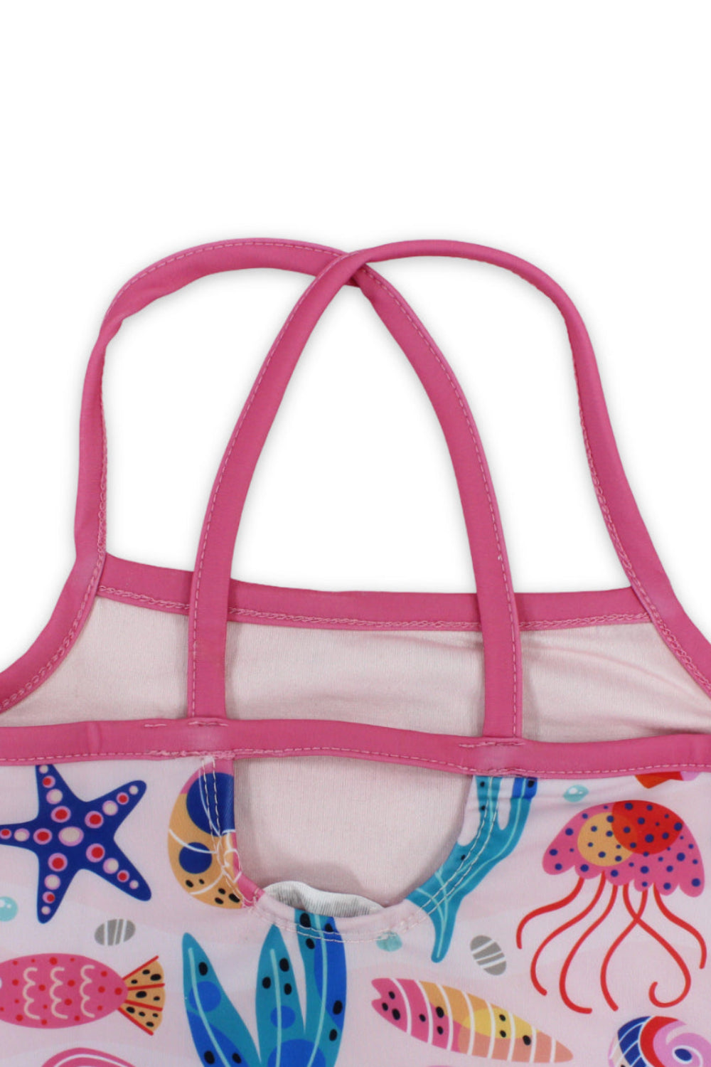 girls one-piece sleeveless swimsuit – pink with under the sea print