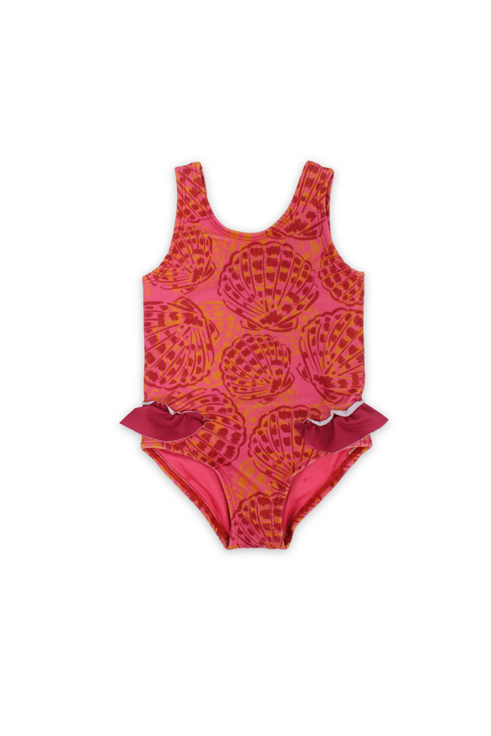 baby girls one-piece sleeveless swimsuit – maroon with shell print