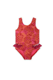 baby girls one-piece sleeveless swimsuit – maroon with shell print