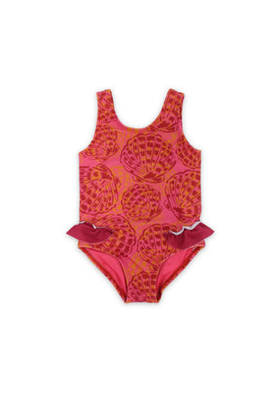 baby girls one-piece sleeveless swimsuit – maroon with shell print