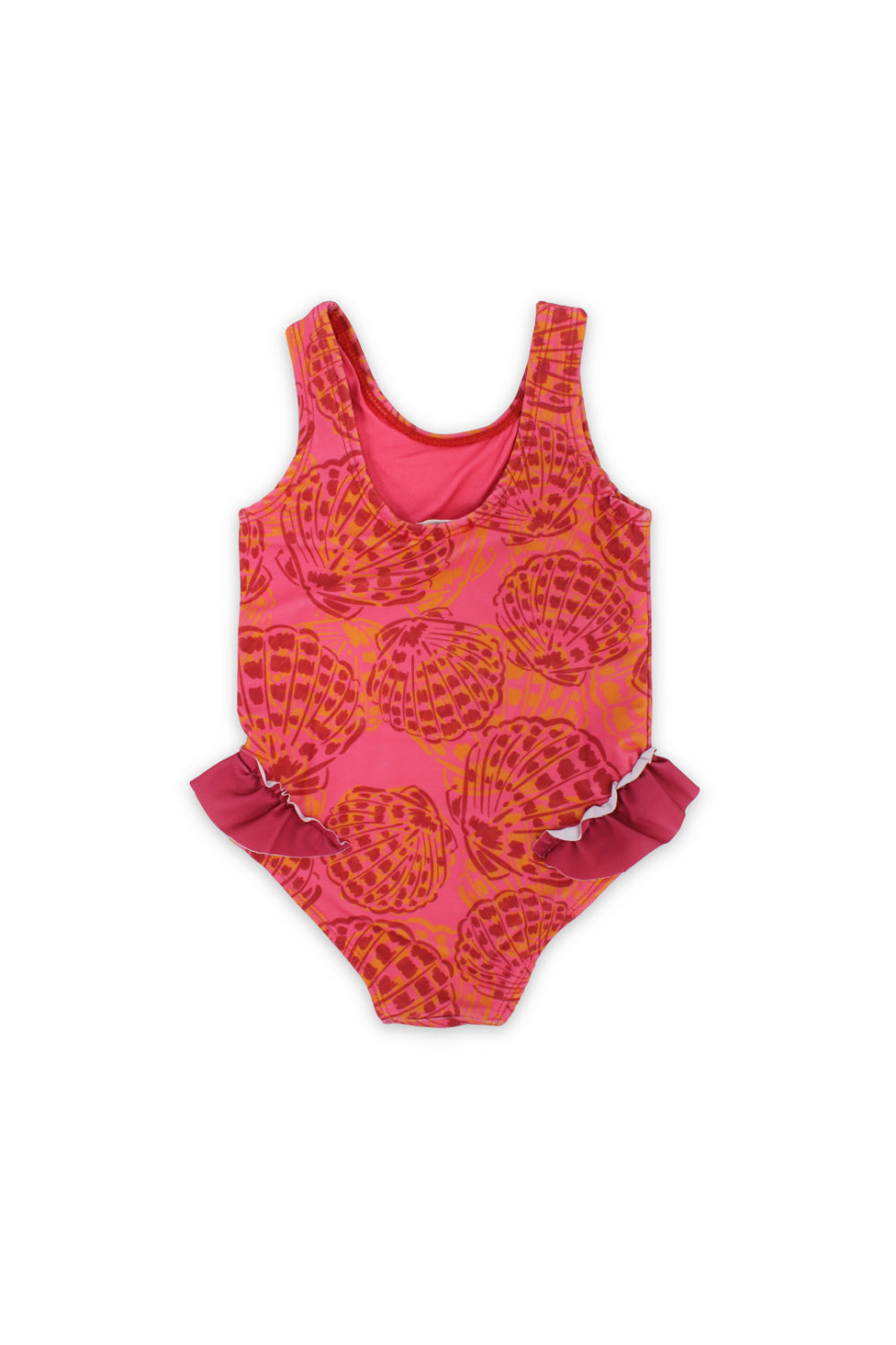 baby girls one-piece sleeveless swimsuit – maroon with shell print