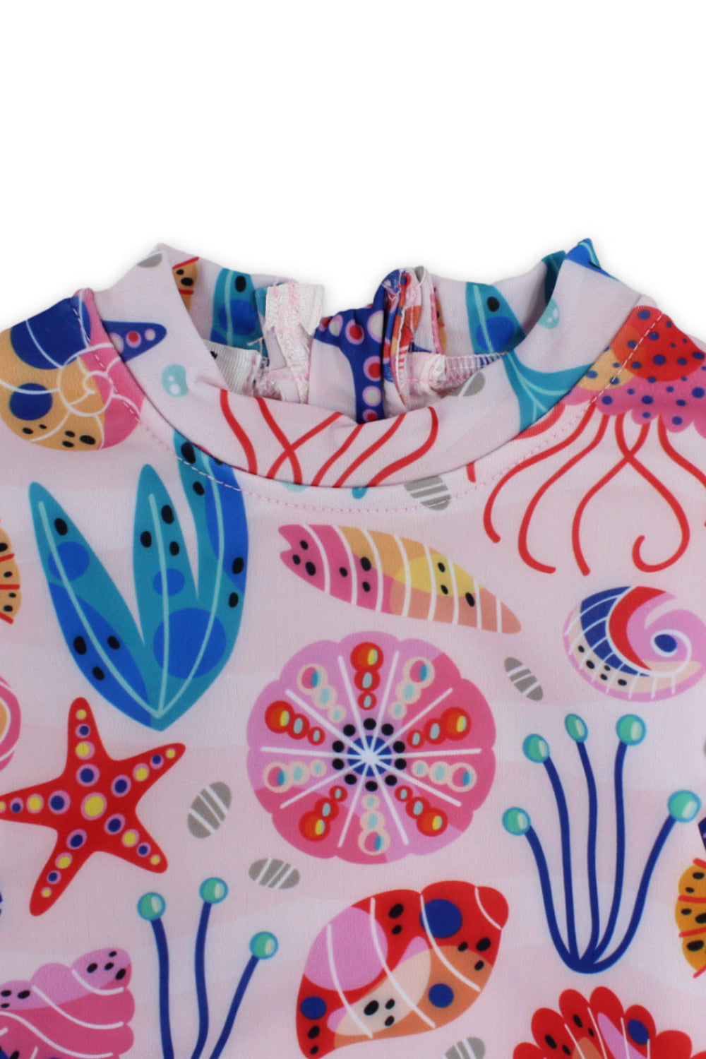 baby girls one-piece long-sleeved swimsuit – pink with marine life print