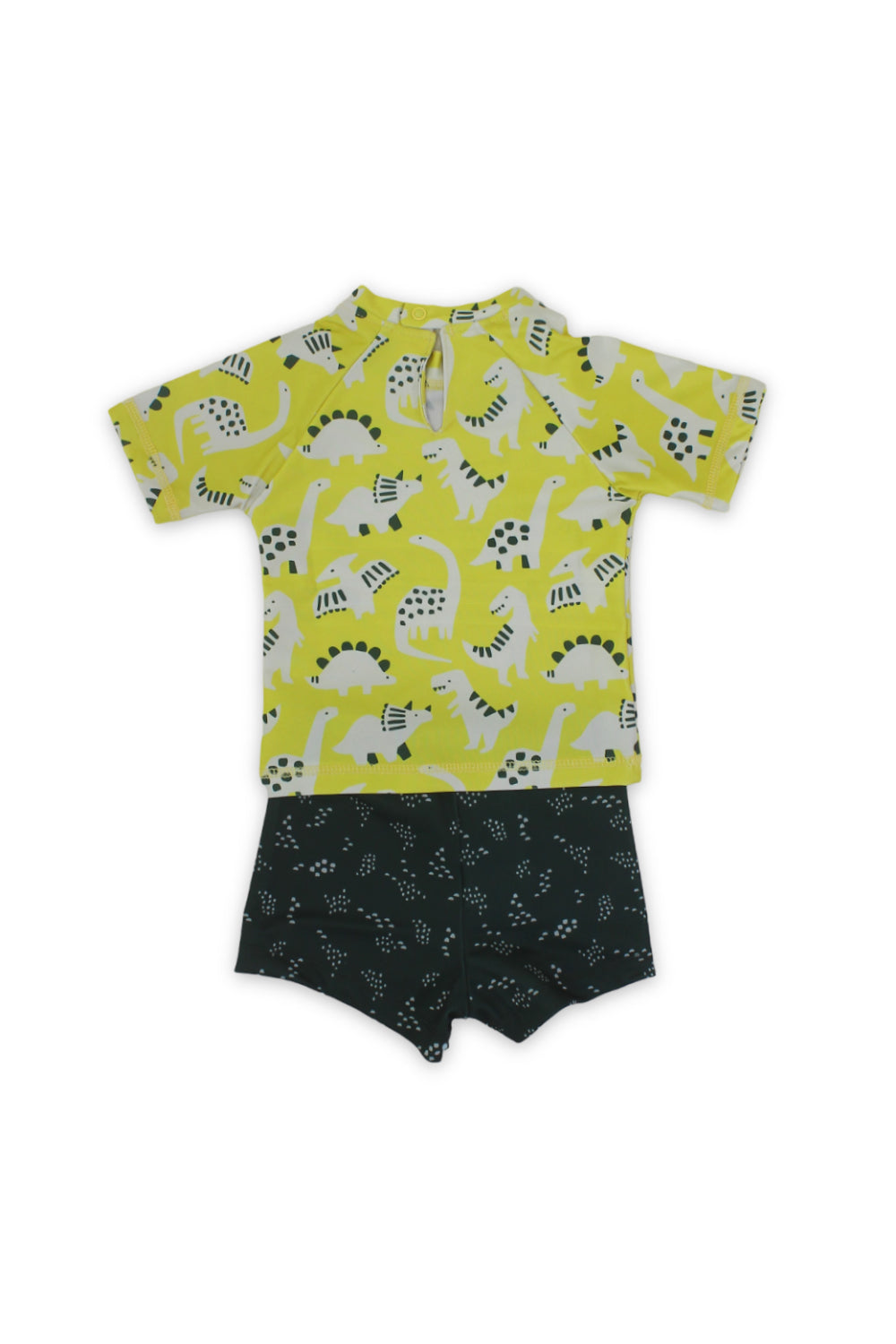 baby boys 2-piece swimsuit – yellow & olive with dinosaur print