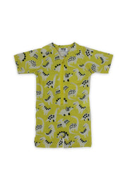 baby boys one-piece swimsuit – yellow with dinosaur print