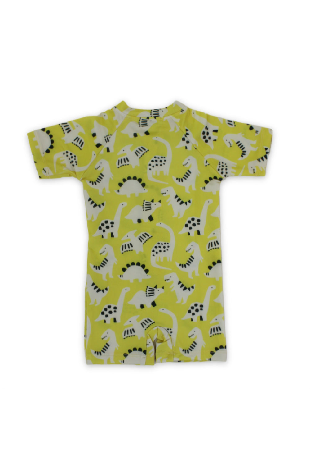 baby boys one-piece swimsuit – yellow with dinosaur print