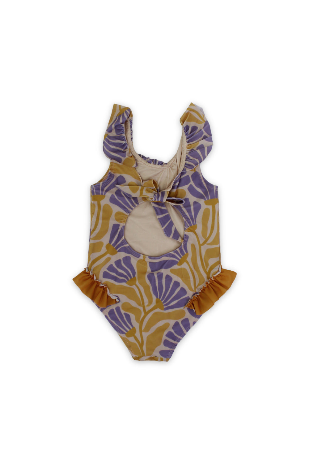 girls one-piece swimsuit – printed orange & purple