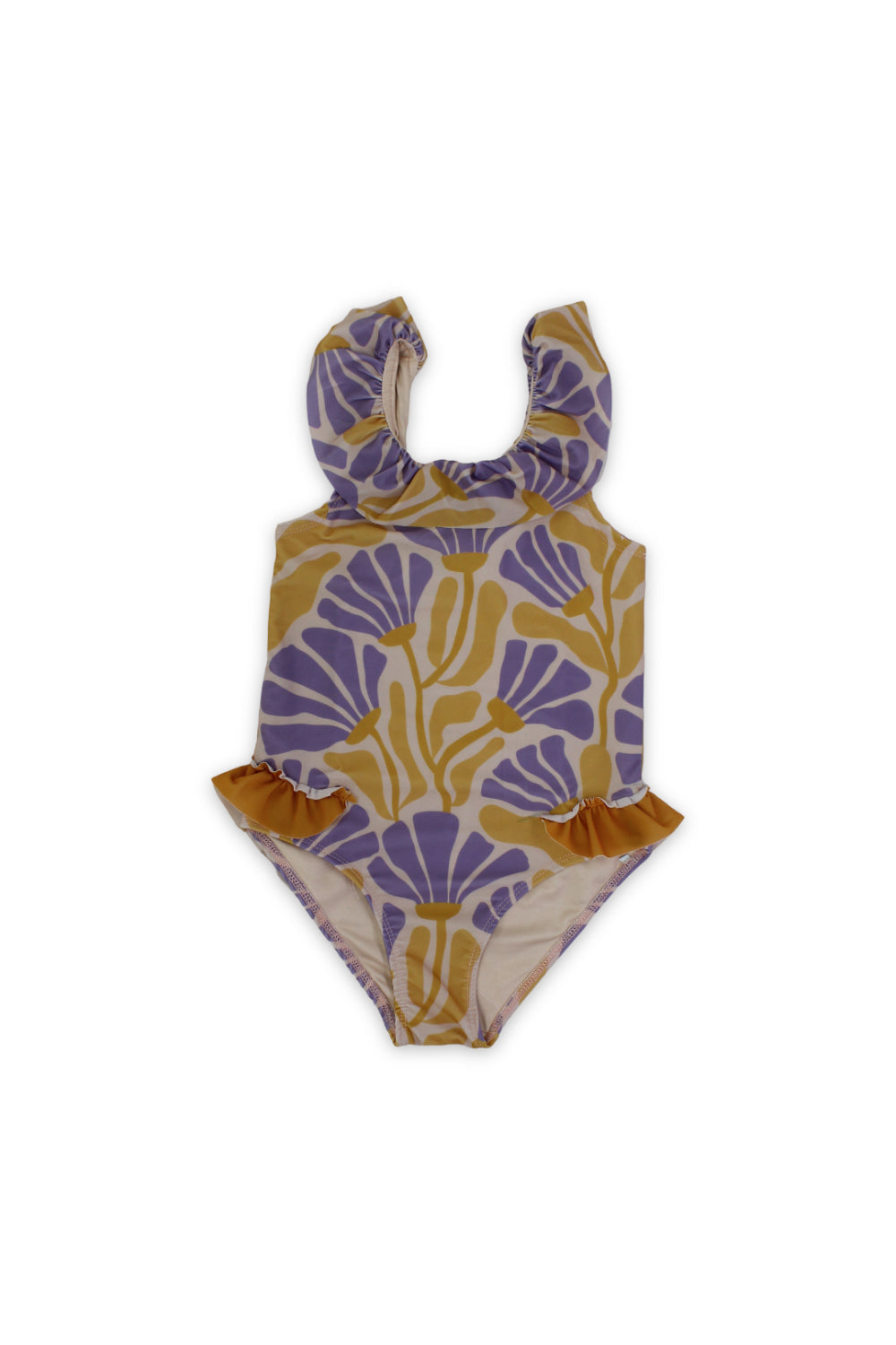 girls one-piece swimsuit – printed orange & purple