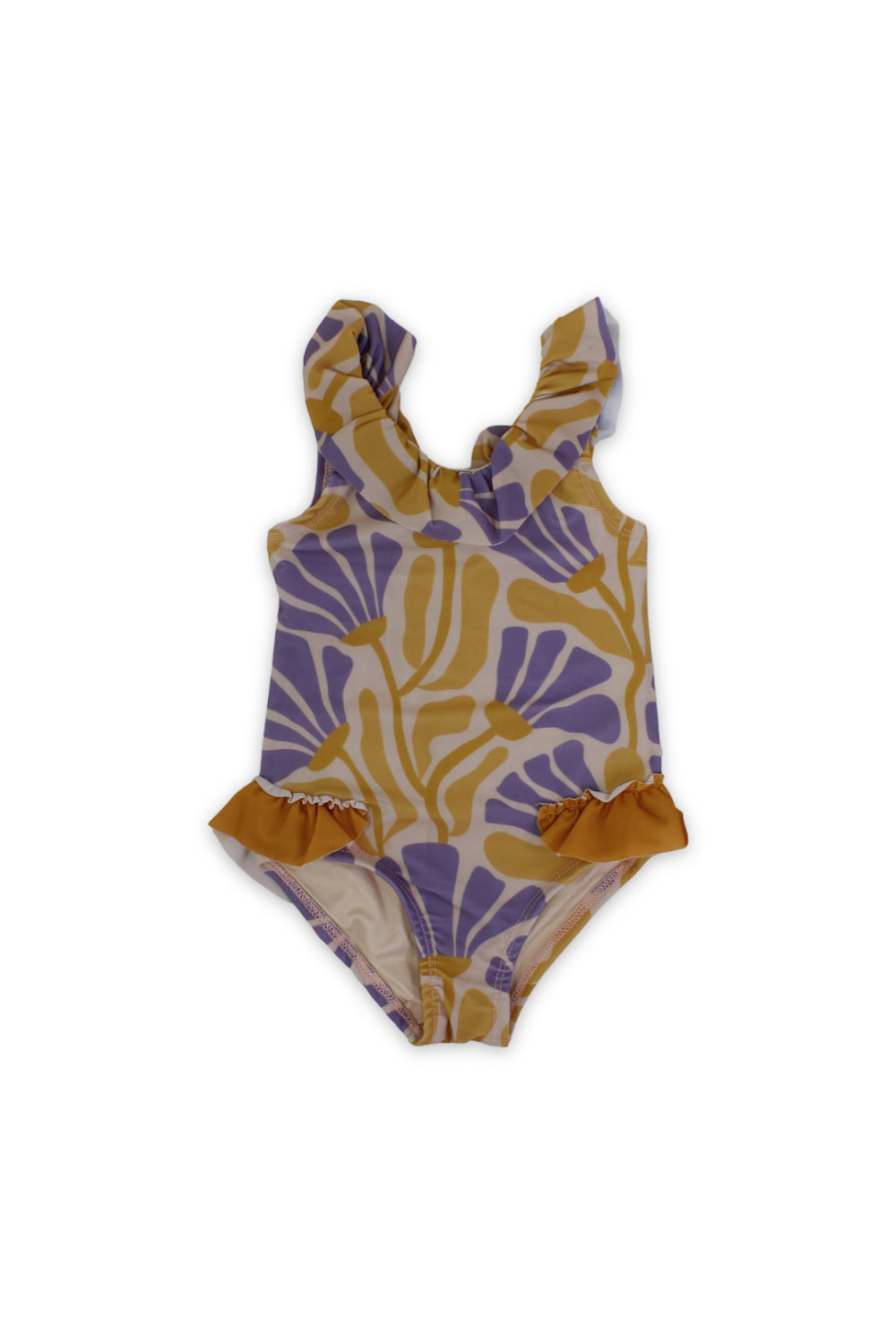 baby girls one-piece swimsuit – printed orange & purple