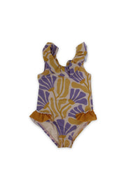 baby girls one-piece swimsuit – printed orange & purple
