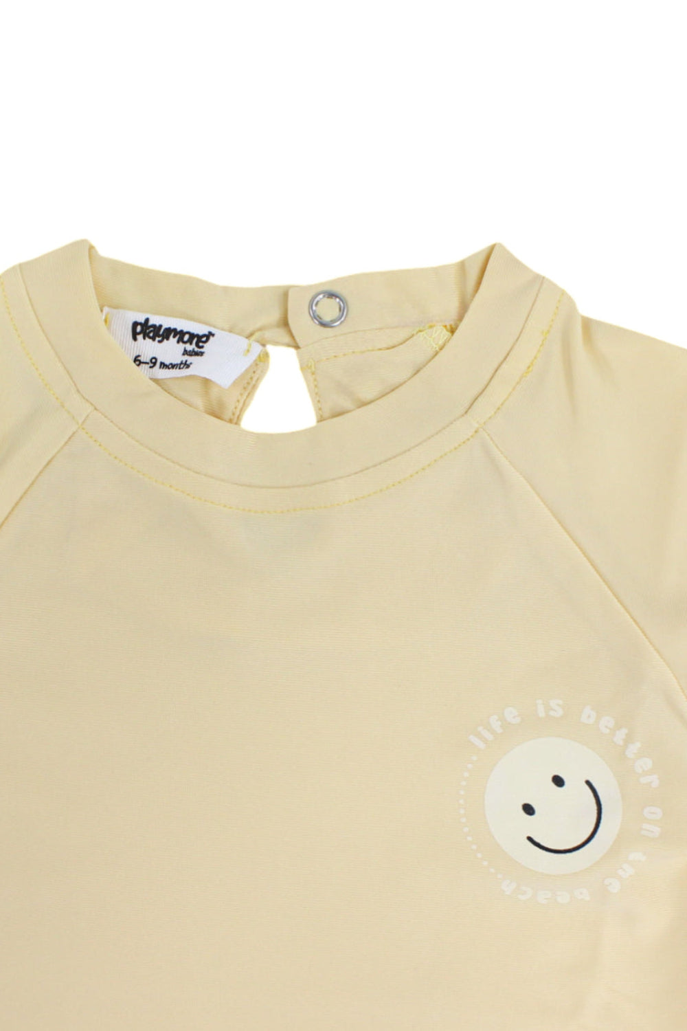 baby boys rash guard – beige with smiley face print