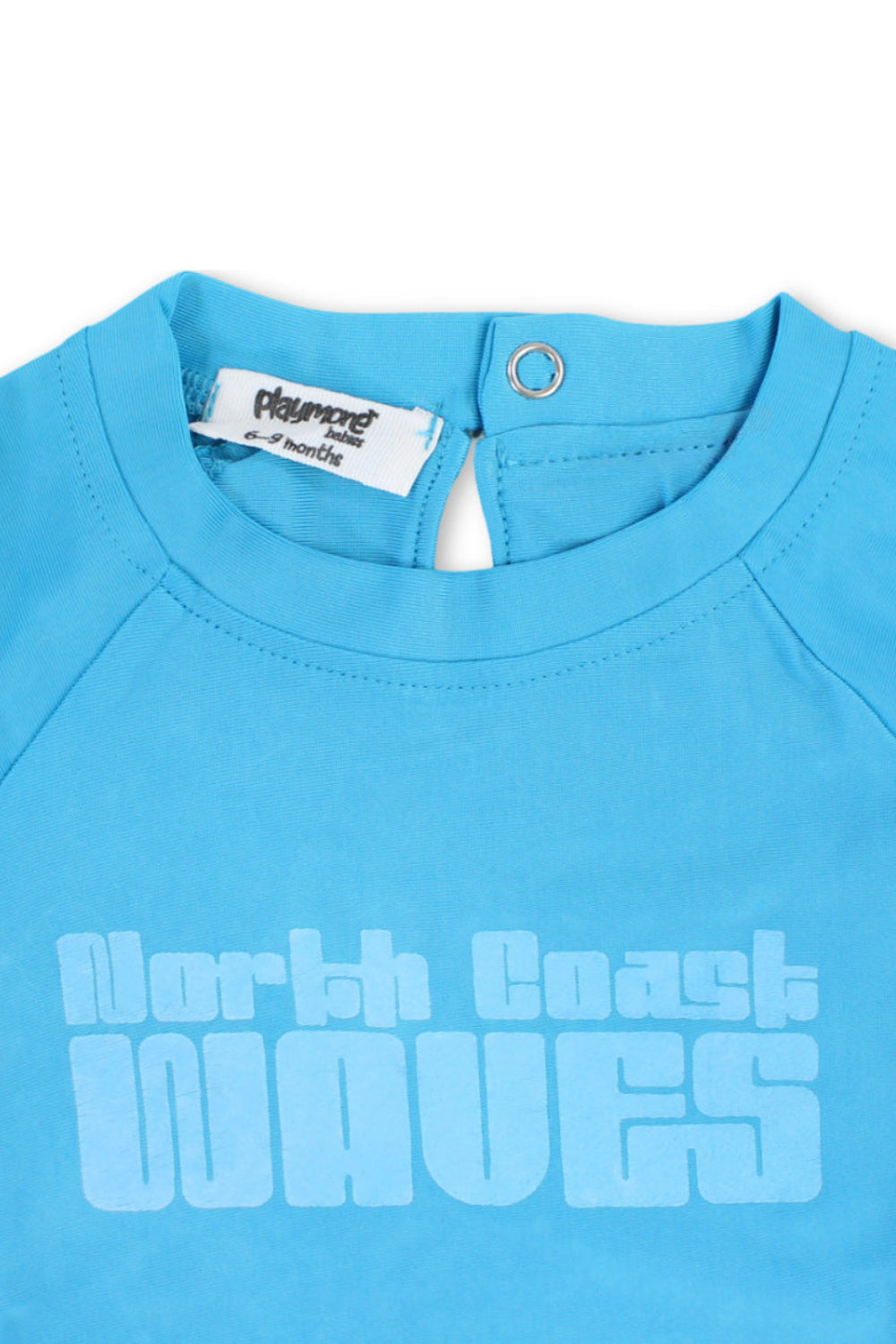 baby boys rash guard – turquoise with "north coast waves" print