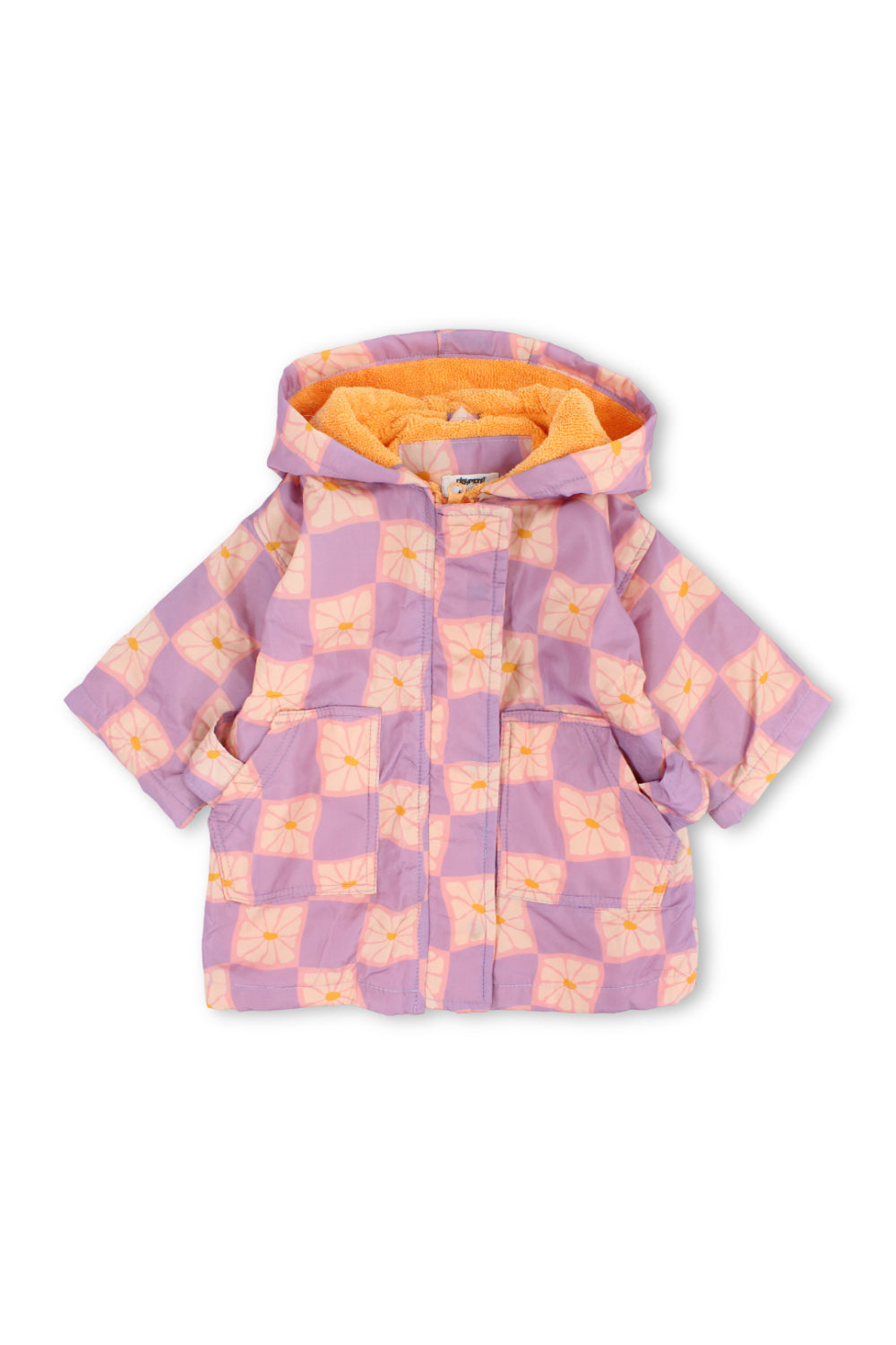 baby girls waterproof swim robe – dusty pink & purple checkered