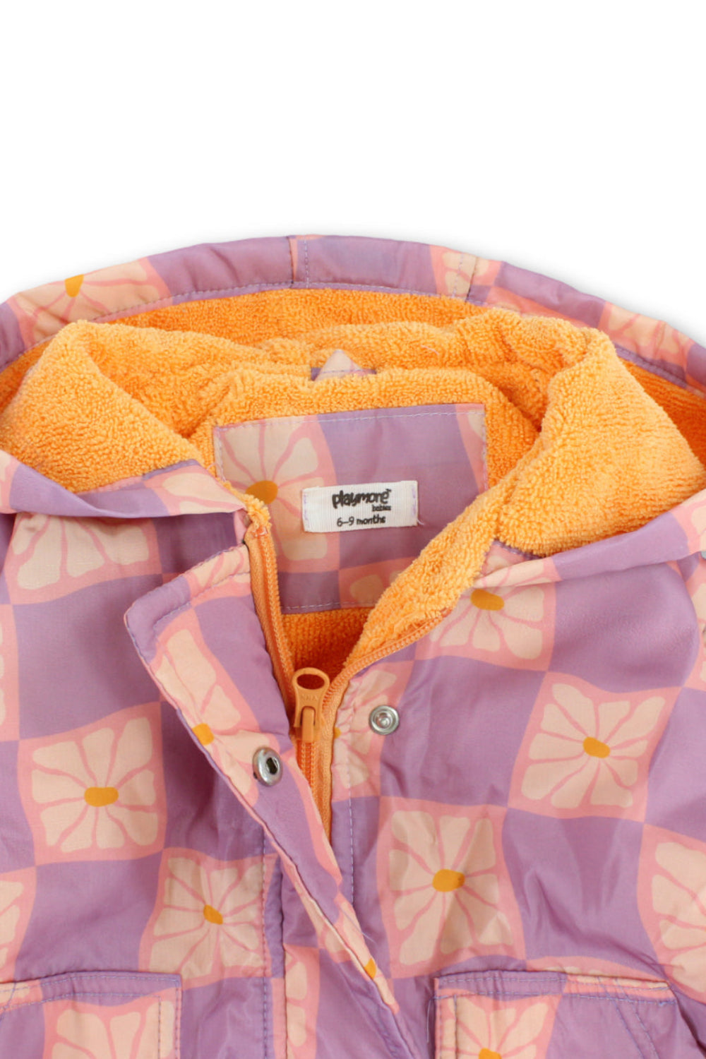 baby girls waterproof swim robe – dusty pink & purple checkered