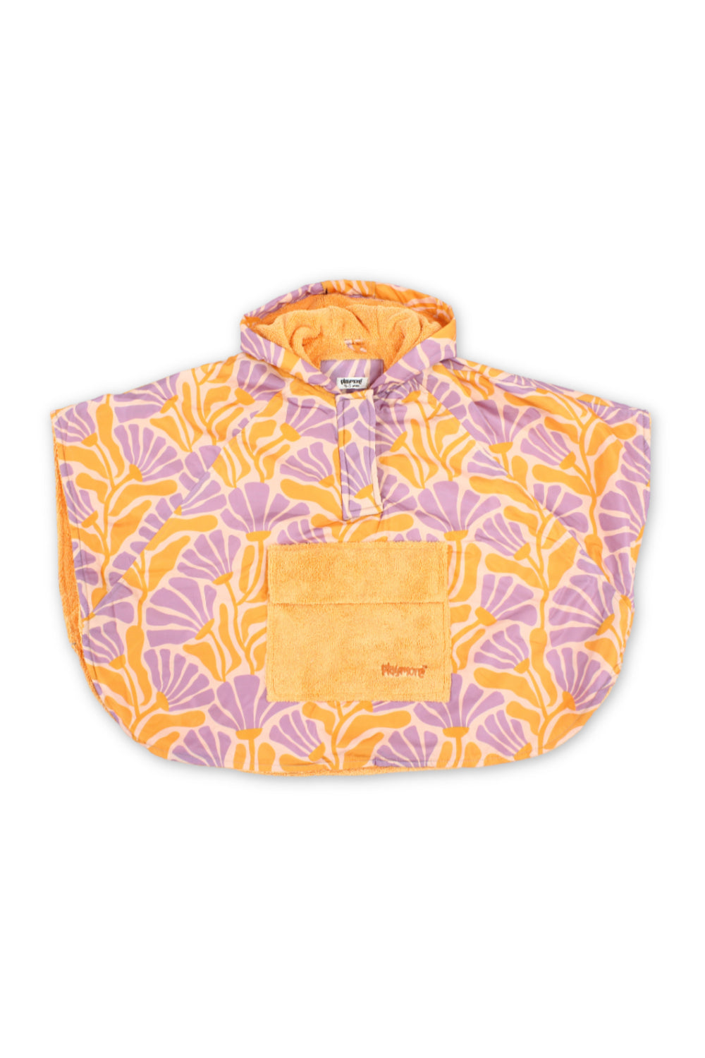 girls waterproof poncho – orange & purple with floral print