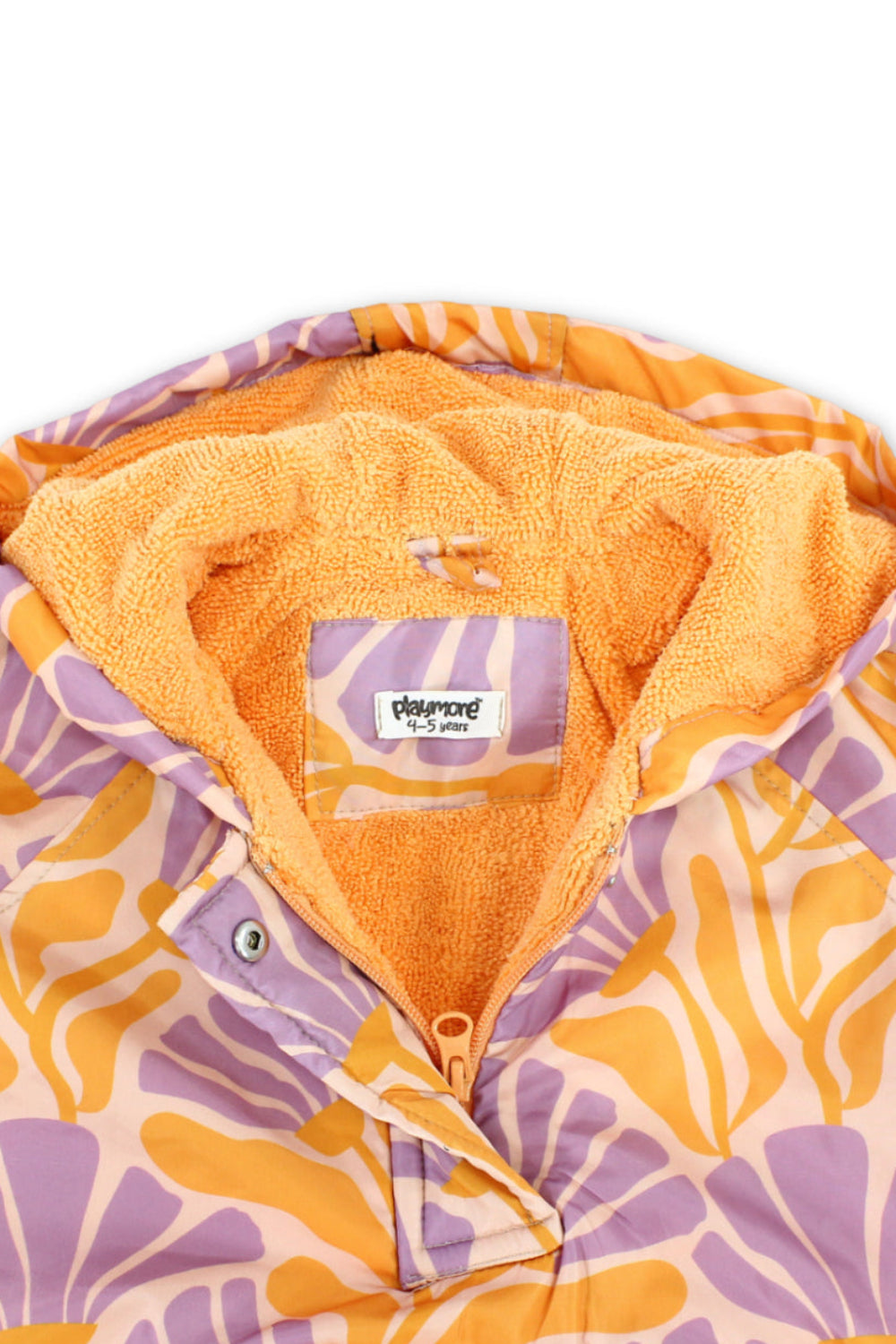 girls waterproof poncho – orange & purple with floral print