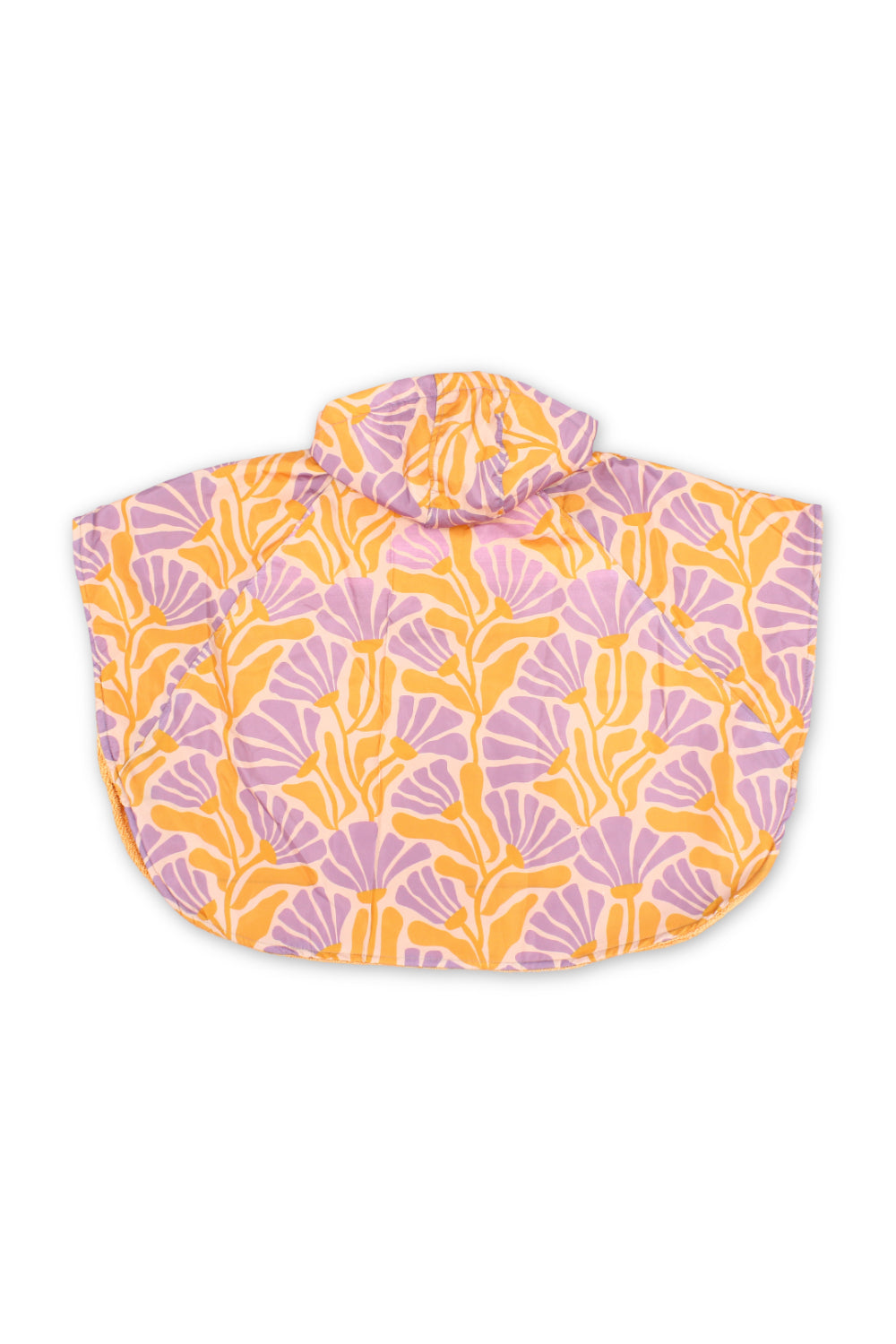 girls waterproof poncho – orange & purple with floral print