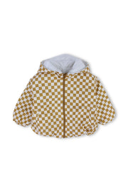 baby boys waterproof hooded jacket – beige & white checkered