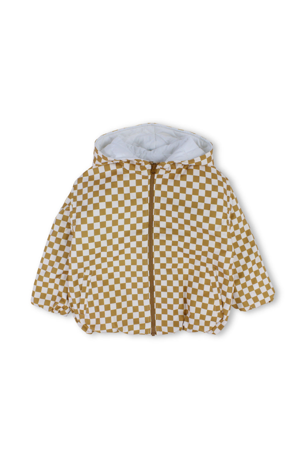 boys waterproof jacket – beige & white checkered