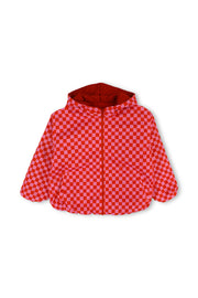 girls waterproof jacket – red & pink checkered