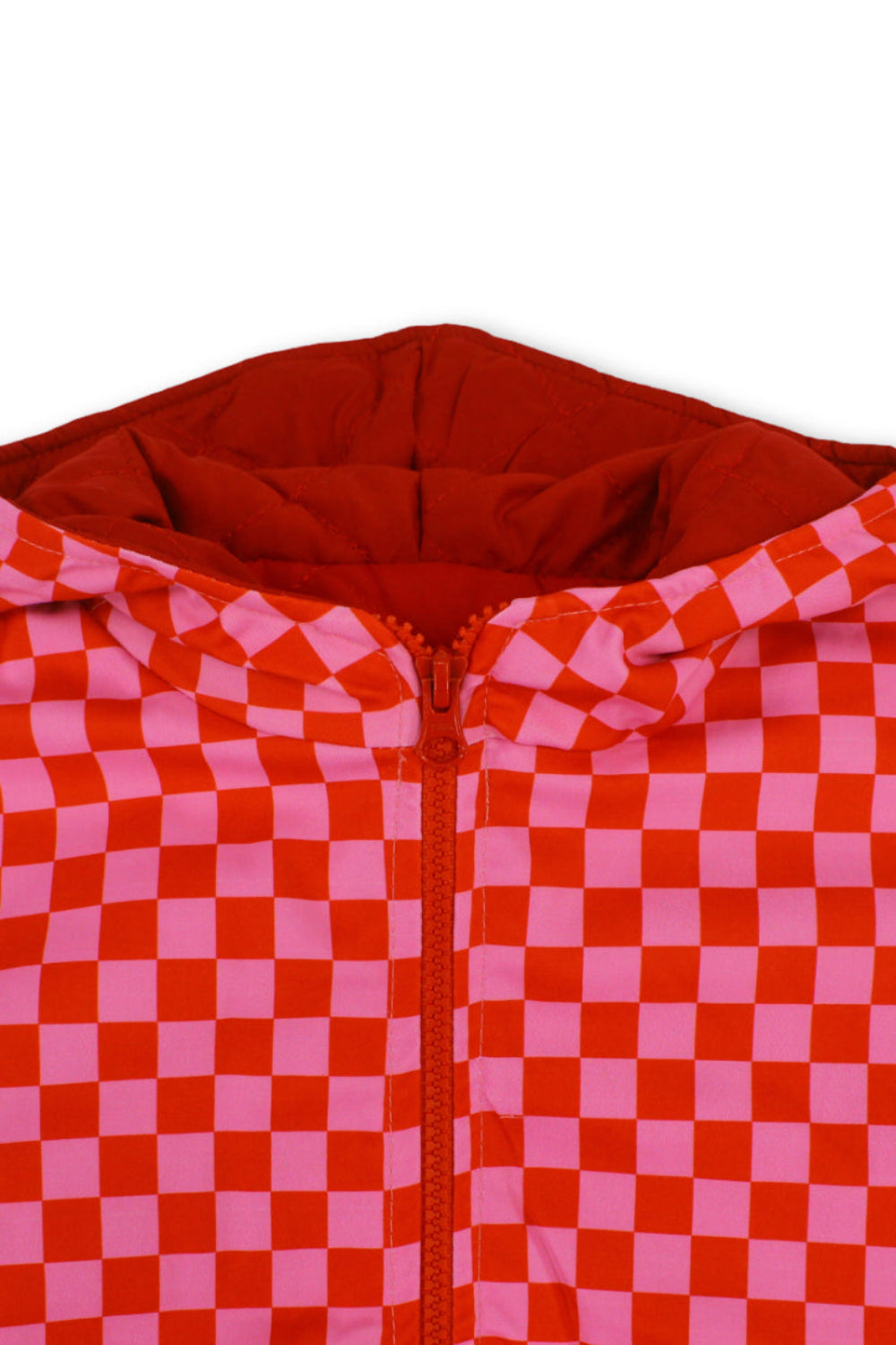 girls waterproof jacket – red & pink checkered