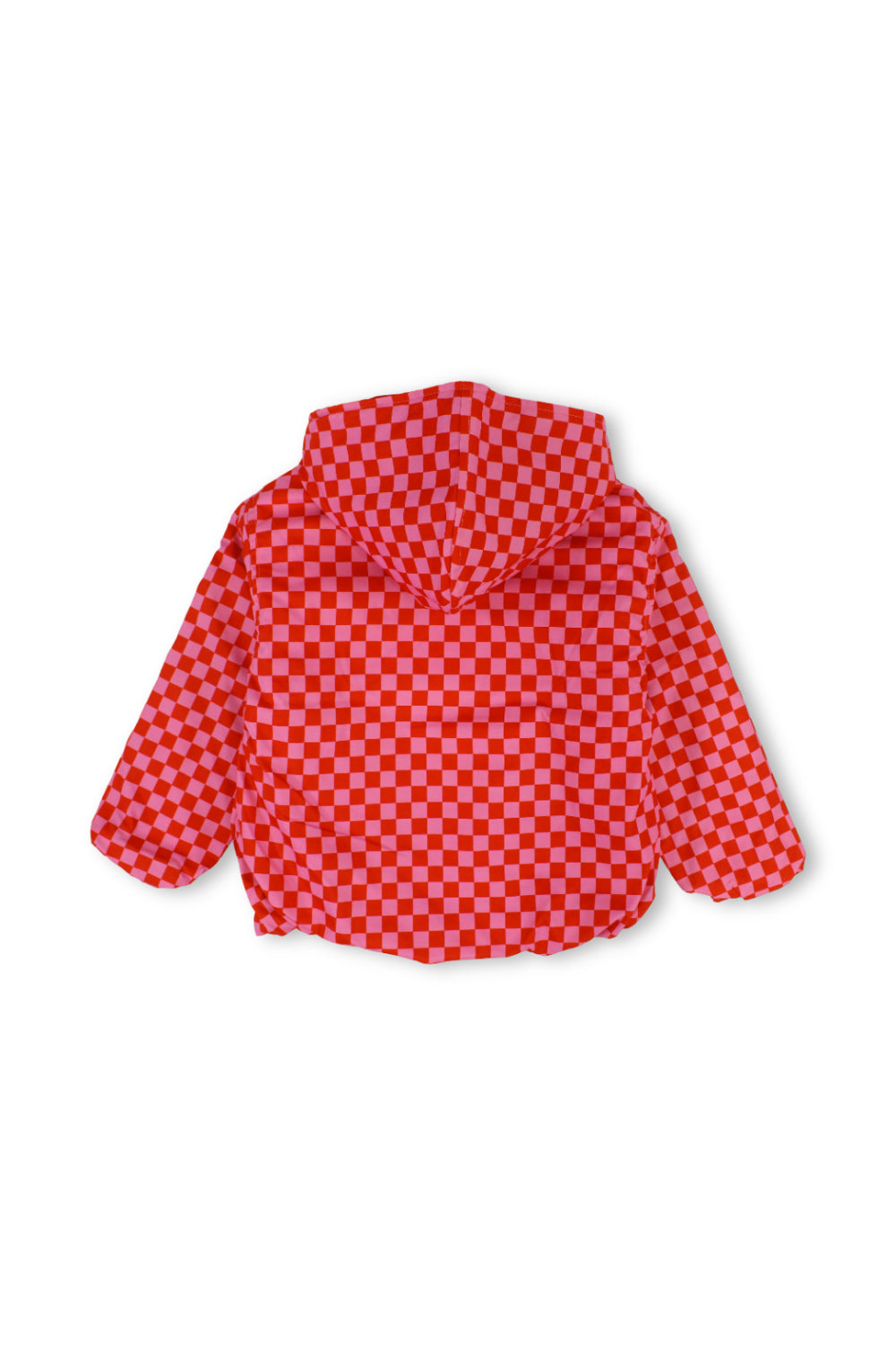 girls waterproof jacket – red & pink checkered