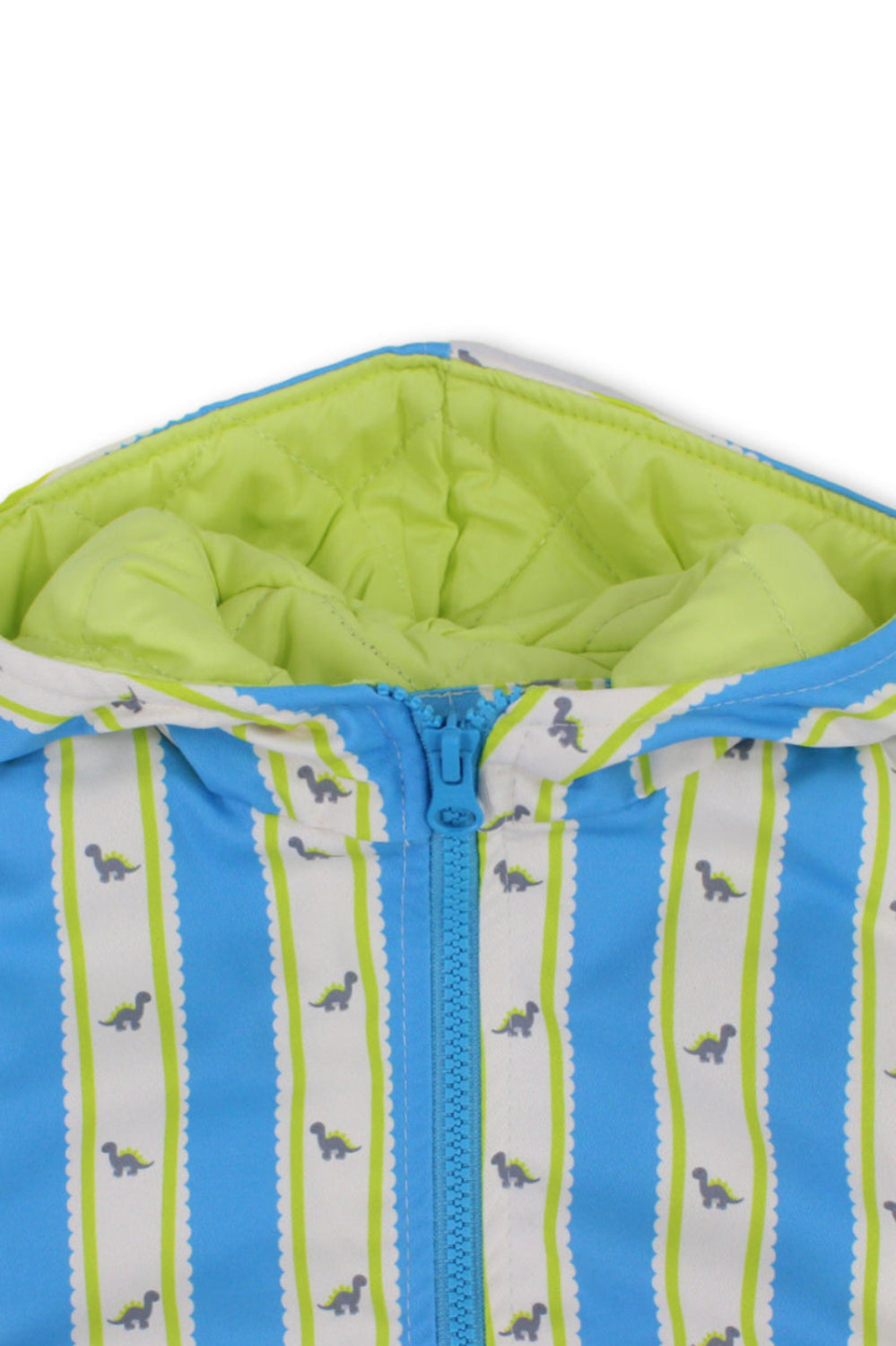 baby boys waterproof hooded jacket – baby blue & white with dino print