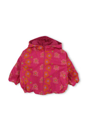 baby girls waterproof hooded jacket – fuchsia with flowers print